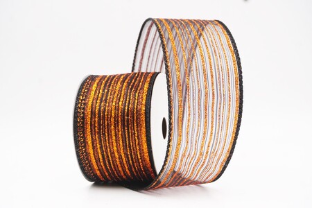 Black/Orange Metallic Sheer Fine Pinstripe Ribbon_KW0456GC-53-53
